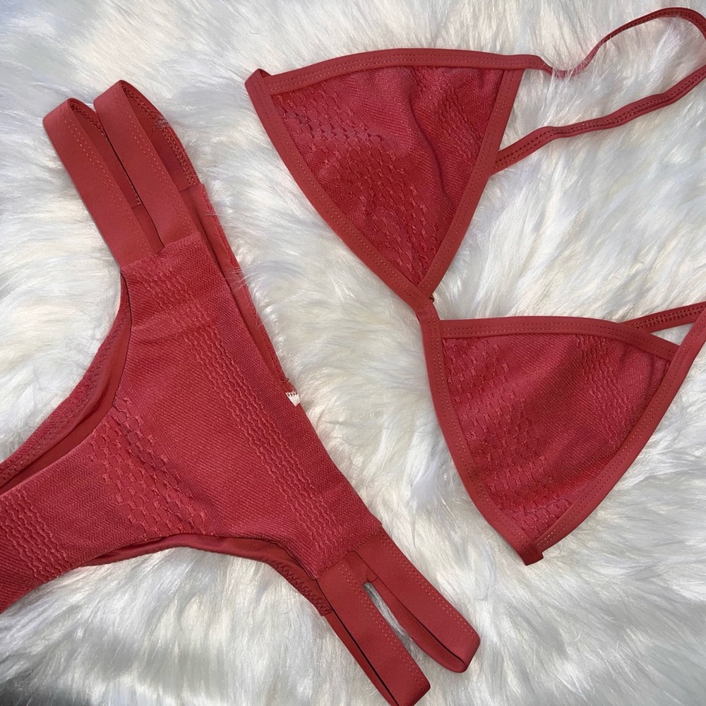 Tavik Red Ribbed Bikini Set with Triangle Top - Picture 5 of 9